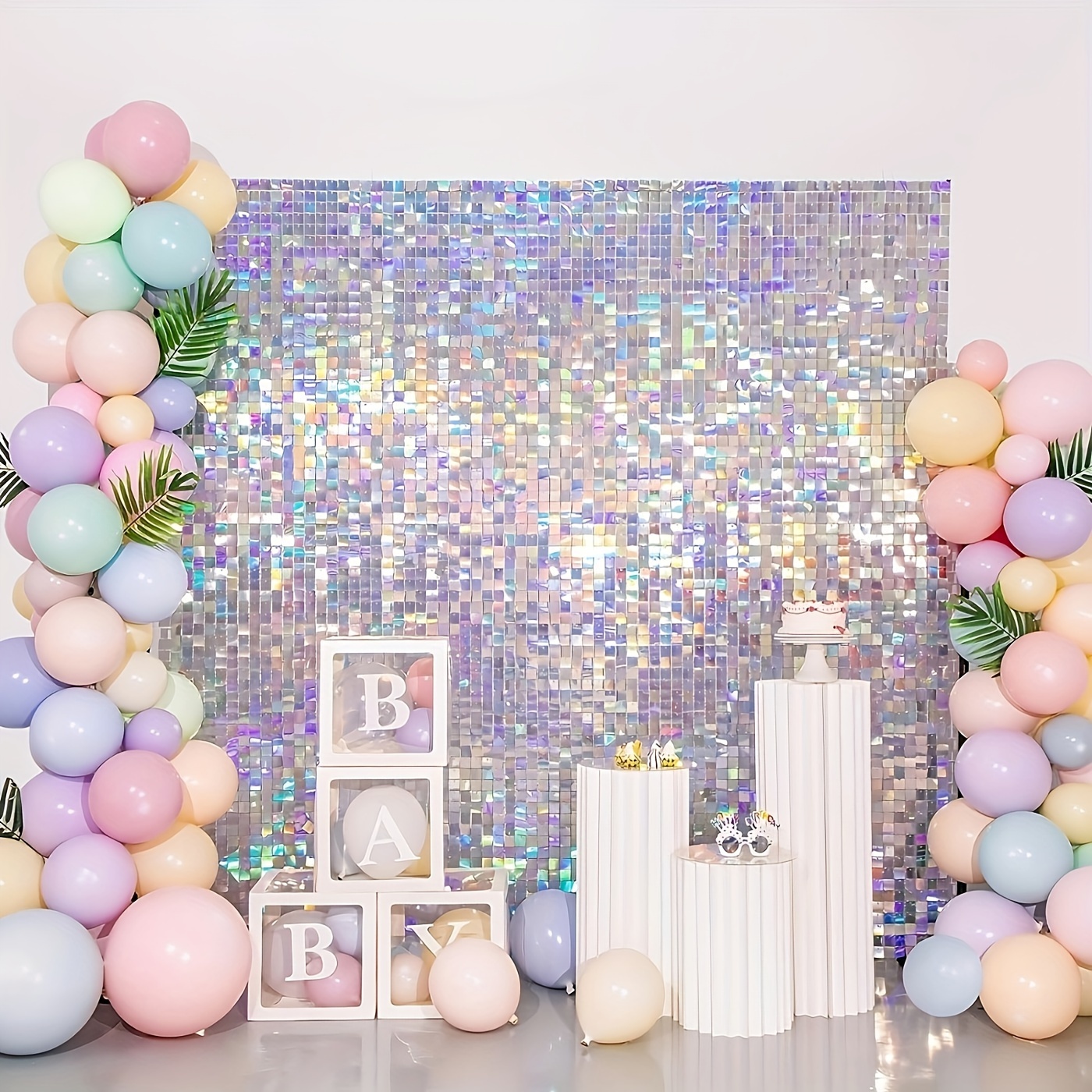 

24pcs Glitter Wall Background Rainbow Silvery Sequin Wall Panels Background Decoration Suitable For Wedding, Anniversary, Birthday, Party