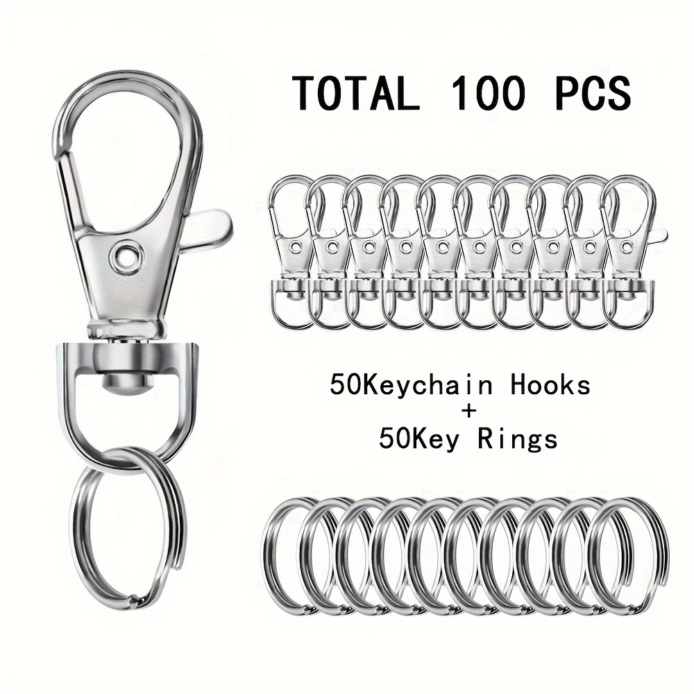 TEMU 100pcs (50pcs Rotatable Lobster Clasp Hook + 50pcs Small Keychain Halo) Suitable For Key Chain Pendant Charms Jewelry Making Supplies Diy Jewelry Accessories