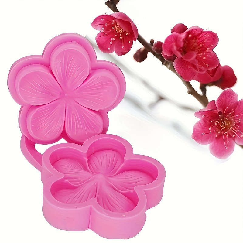 

1pc Of Plum Blossom Flower Silicone Mold, 2 Pieces For Realistic Flowers With Double-sided Textured Embossing Molds.