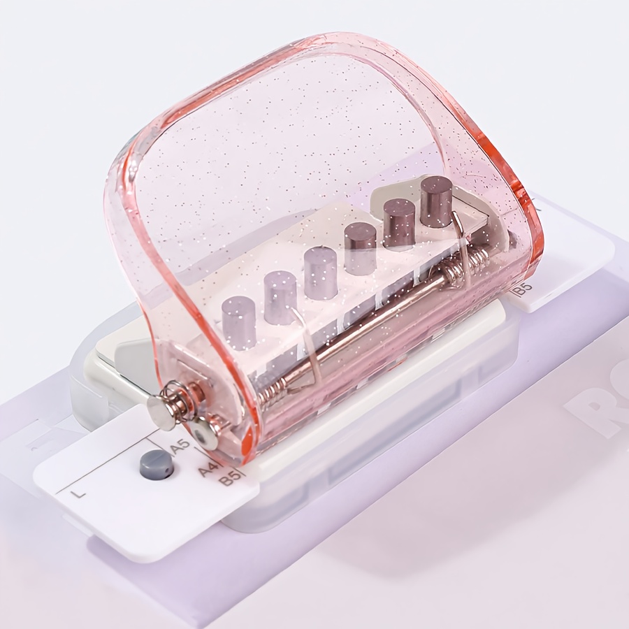 TEMU New 6-hole Paper Punching Machine Transparent Model, Transparent , Notebook Paper Mini Punching Machine, 1pc, Suitable For School Offices And