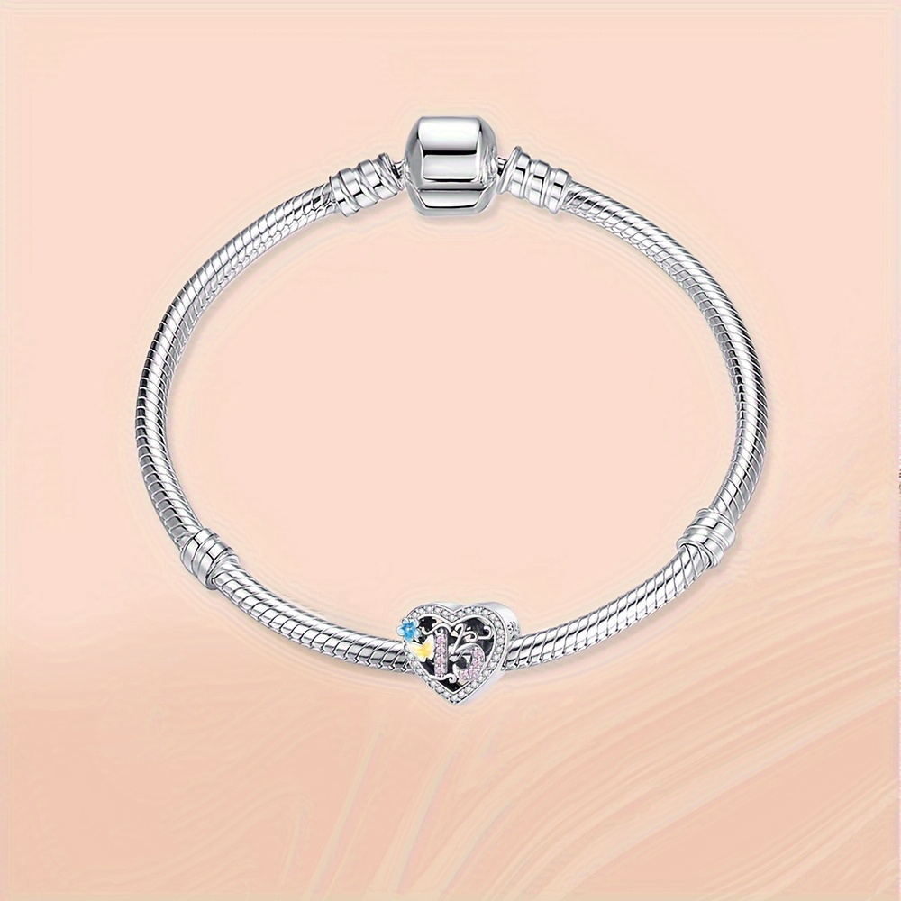 925 Silver Number Heart Charm for Bracelet & Necklace