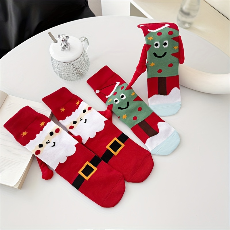 

Christmas Couples Socks 2 Pair Pack - Polyester Knit With Santa & Snowman Designs, Touch Friendly, Stretchable Lycra , Machine Washable For Home And Floor Use - Ideal Gift For Family, Friends,