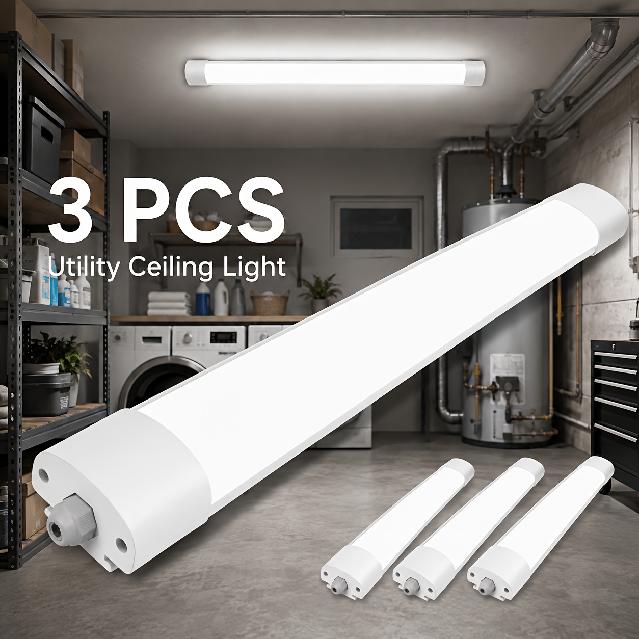Image of 3 Pack 36w Led Tri-proof Lights 120cm, 3600lm Ip65 Linear Lights, 4000k For Garage, Workshop, Warehouse, Basement And Utility Room