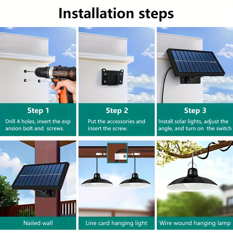 1 Lámpara Colgante LED Solar - Doble/Simple Cabeza, Iluminación para Exterior e Interior, Ideal para Patio, Garaje, Camping en RV - Brillo Ajustable, Fácil Instalación, Luz Solar para Exteriores