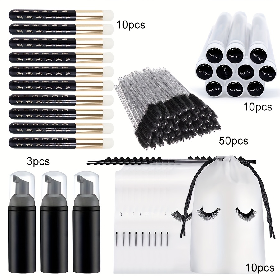 50-teiliges Wimpern-Pflege-Set - Mit Bürsten, Flaschen & Aufbewahrungstaschen