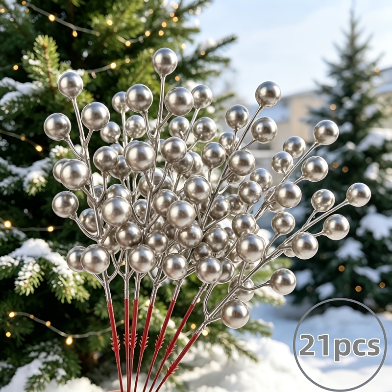 TEMU 21pcs Artificial Berries, Decorations, Christmas Tree Wreath Additions, Handmade Gift Decor, Decor Ornaments, Reusable Plastic Berries, By Decor