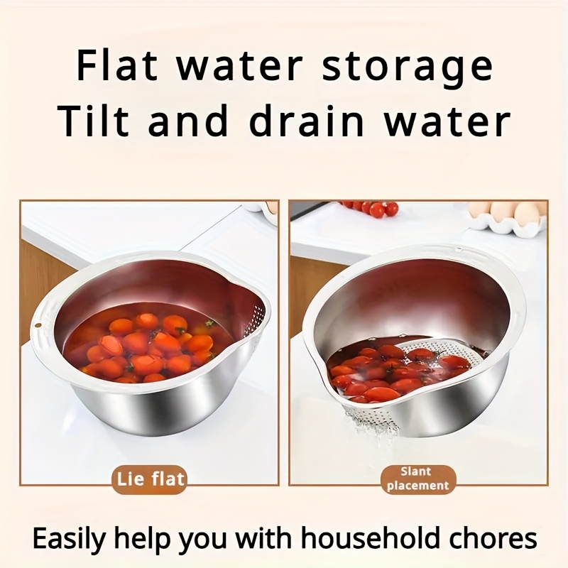 Stainless Steel Multi-Purpose Kitchen Drain Basket – Perfect for Washing Rice, Fruits, and Vegetables – Durable, Food Safe, and Efficient Water Filtration – Ideal for Cleaning and Straining Food in the Kitchen