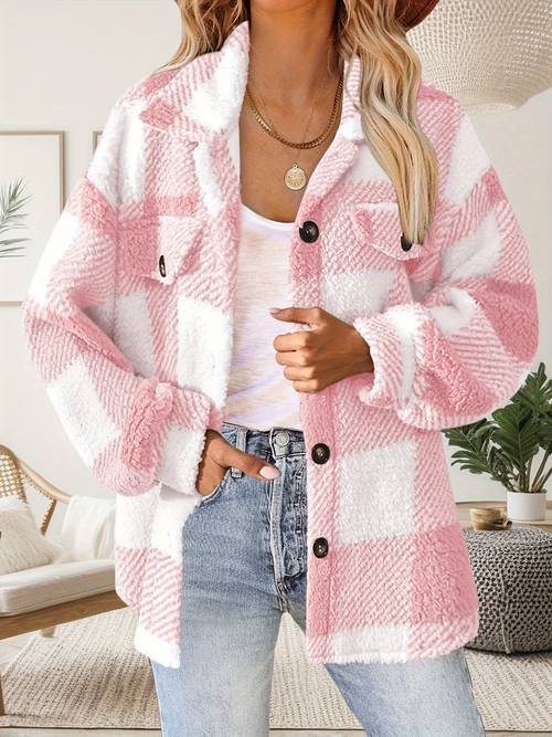 womens autumn winter new plush jacket versatile button up plush long sleeve coat womens clothing