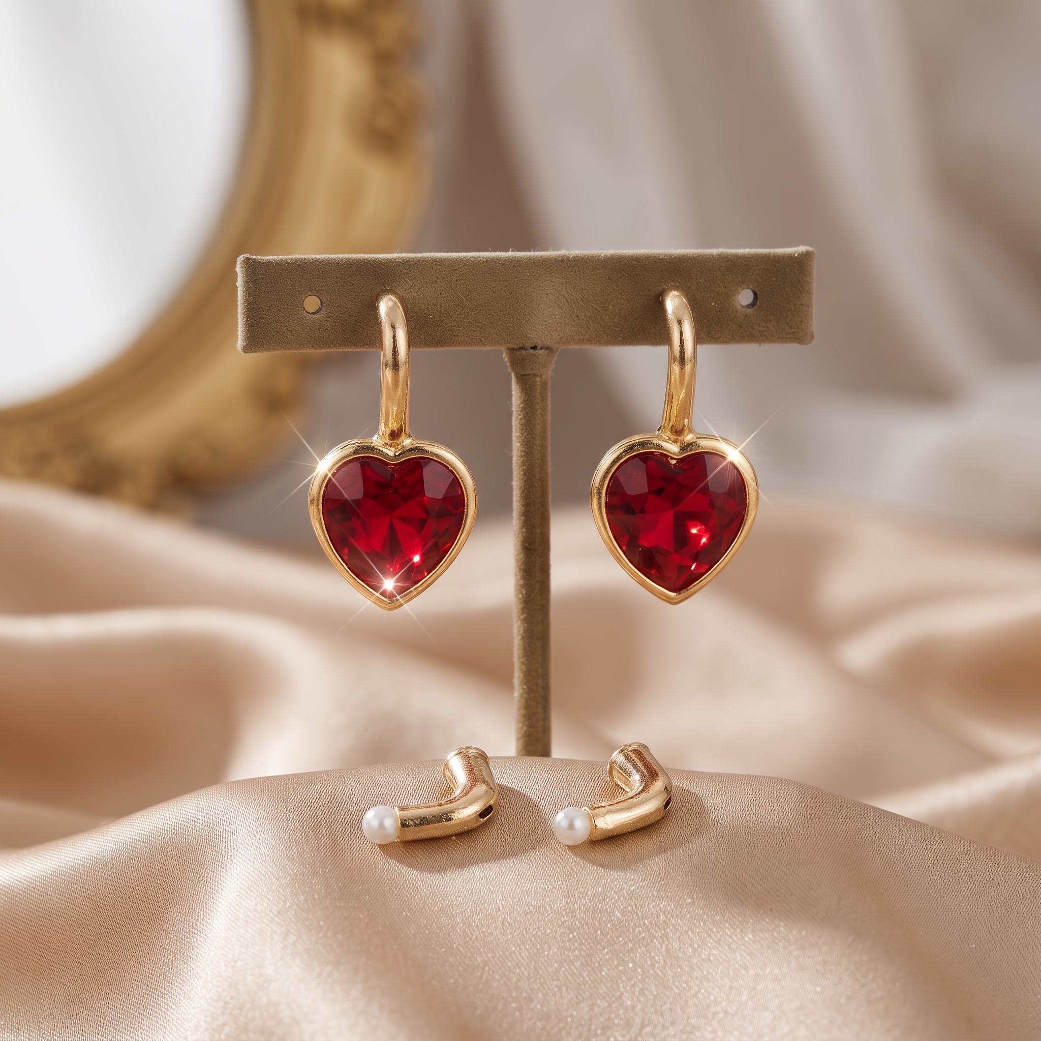 French Retro Detachable Ear Studs with Heart Pendant