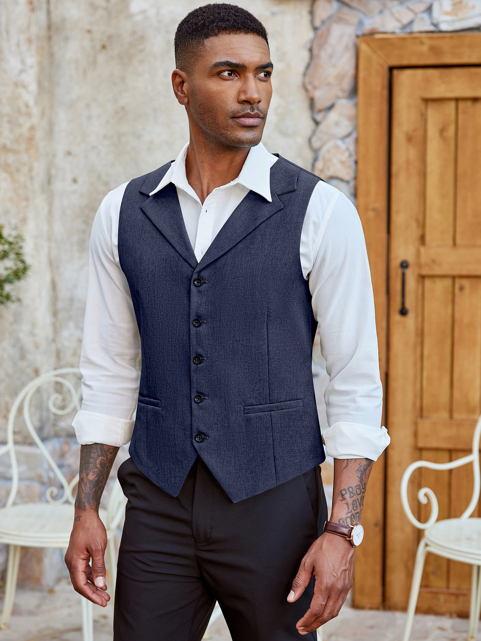 Chaleco Ropa De Hombre Palermo Pantalón Outfit Chaleco Azul Marino Chaleco  Trajes Con Saco Azul, image size:800x1067