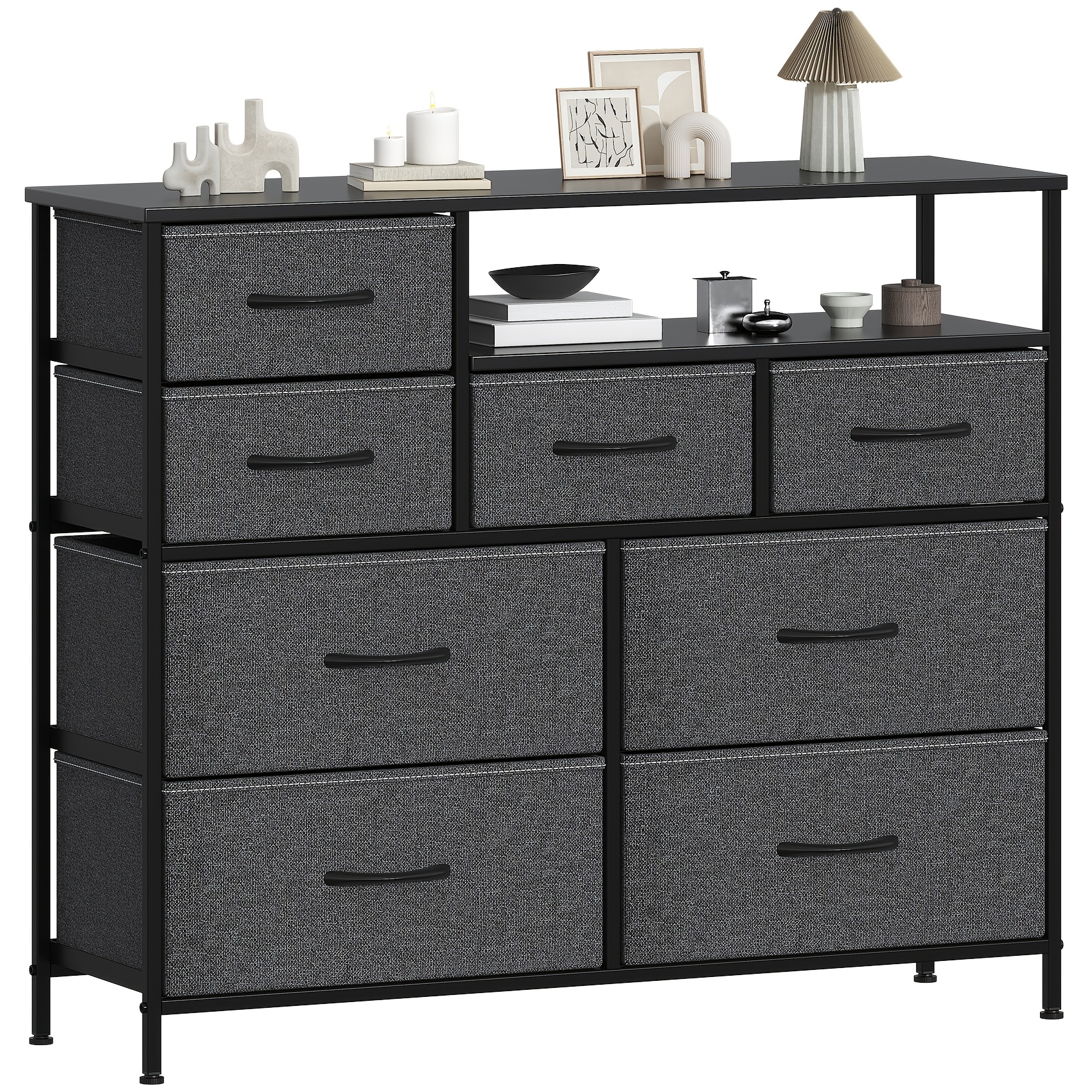 Image of Winkalon 8-drawer Fabric Dresser - Multi-tier Storage Unit With Drawers And Open Shelves, Ideal For Living Room And Bedroom Use, Storage Drawer Units