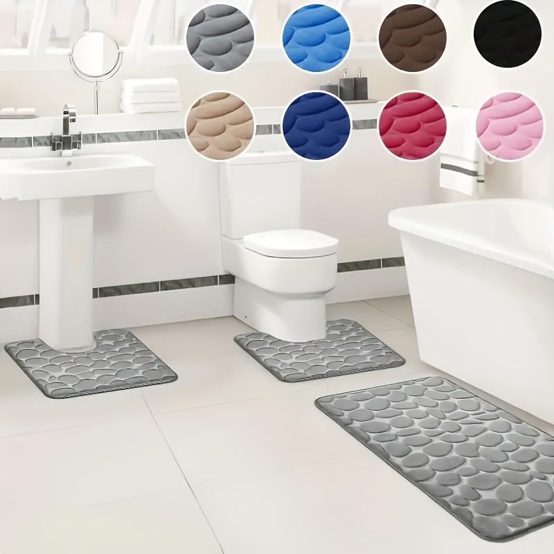 

3pcs Pebble Bath Mat Set - Quick-dry, Non-slip & Shed-free For Bathtub, Toilet | Ideal Bathroom Accessories