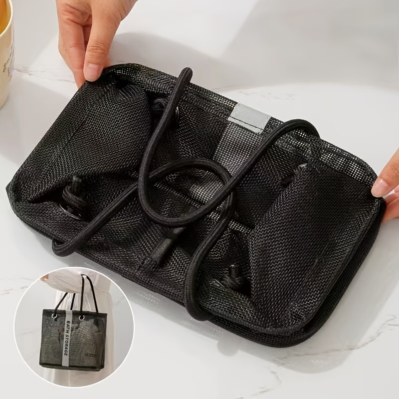 TEMU Shower Bag Bathing Pouch Handbag Toiletry Bag Men Women Tote Net Drain Storage Bag Large Capacity Swimming Basket