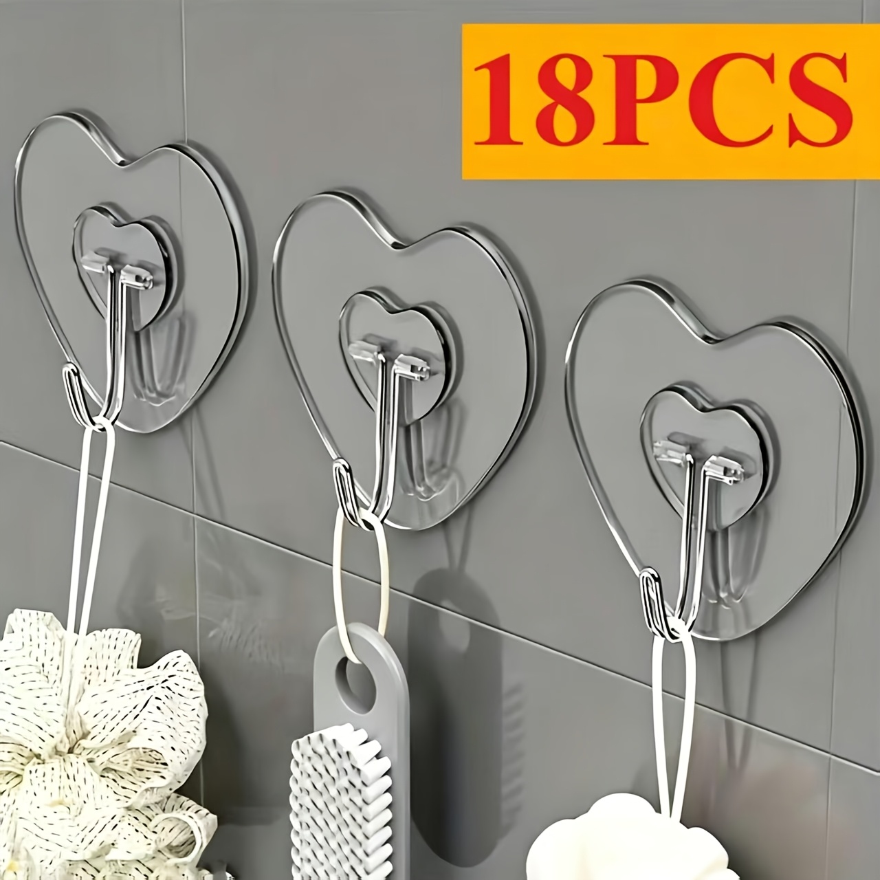 TEMU Large Heavy-duty Transparent Adhesive Hooks Suitable For Holiday Decoration Hooks, No-drill Transparent Plastic Suction Cups With Thickened