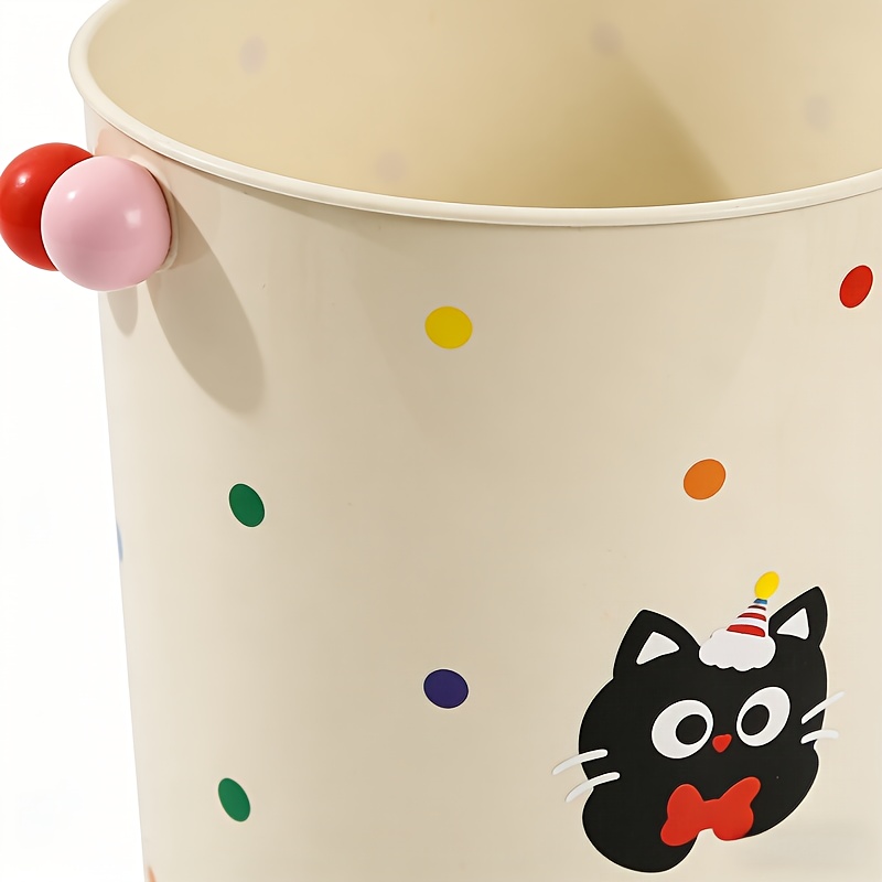 round trash can with cute cat stickers waste paper collection bin suitable for kitchen bedroom office Product details 1