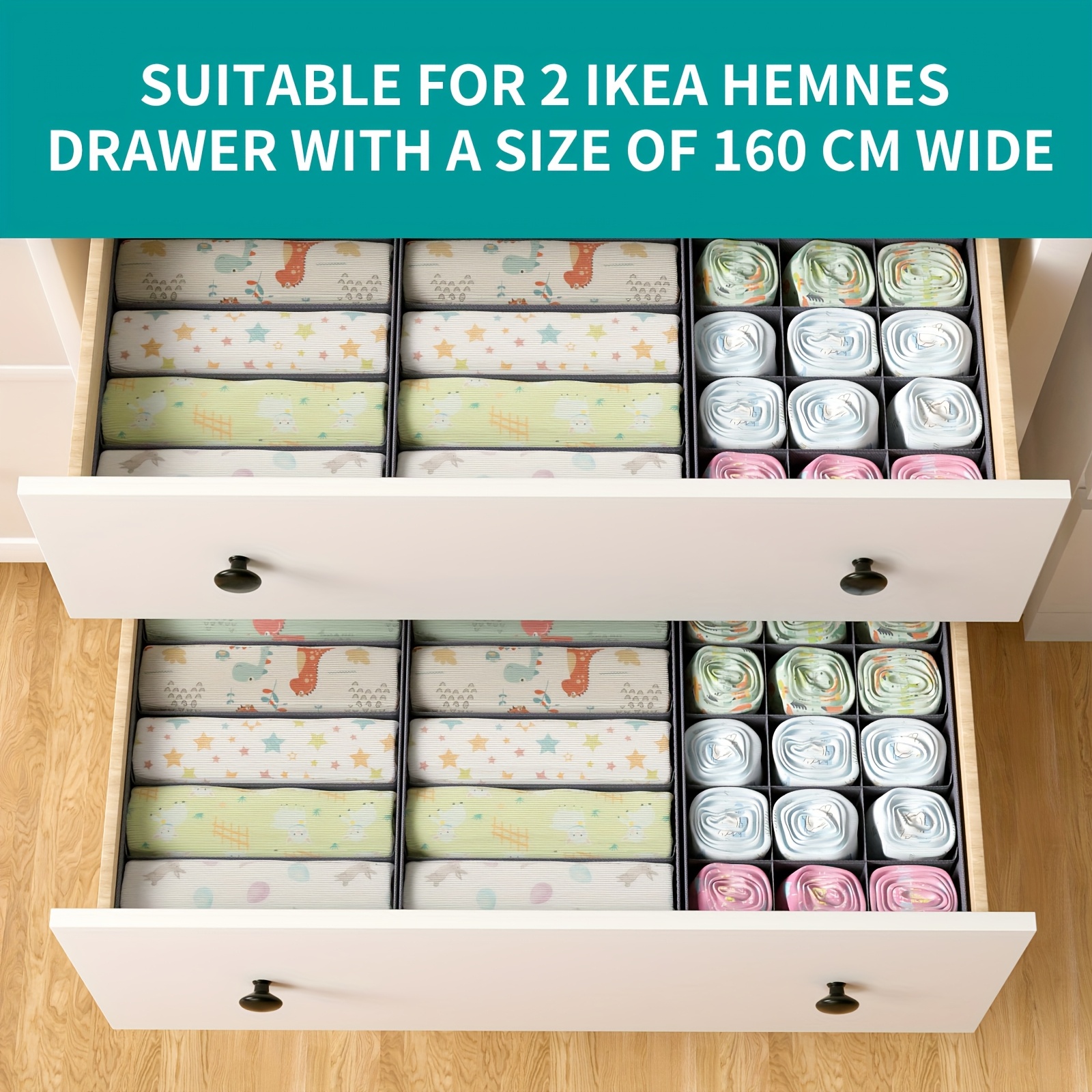 Image of Drawer Organizer For Clothes, Fits Hemnes Dresser 160x96 Cm, Foldable And Washable Storage Bins For Clothes, Socks, Bras, And Underwear, 6-pack, Gray