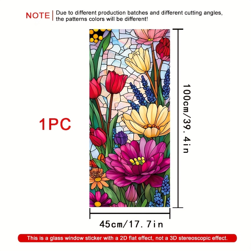 TEMU 1 Roll 2d Floral Stained Window Film, 45×100cm, Frosted Pvc Material, Electrostatic Adhesive Decorative Window Sticker, Glass Film For Home,