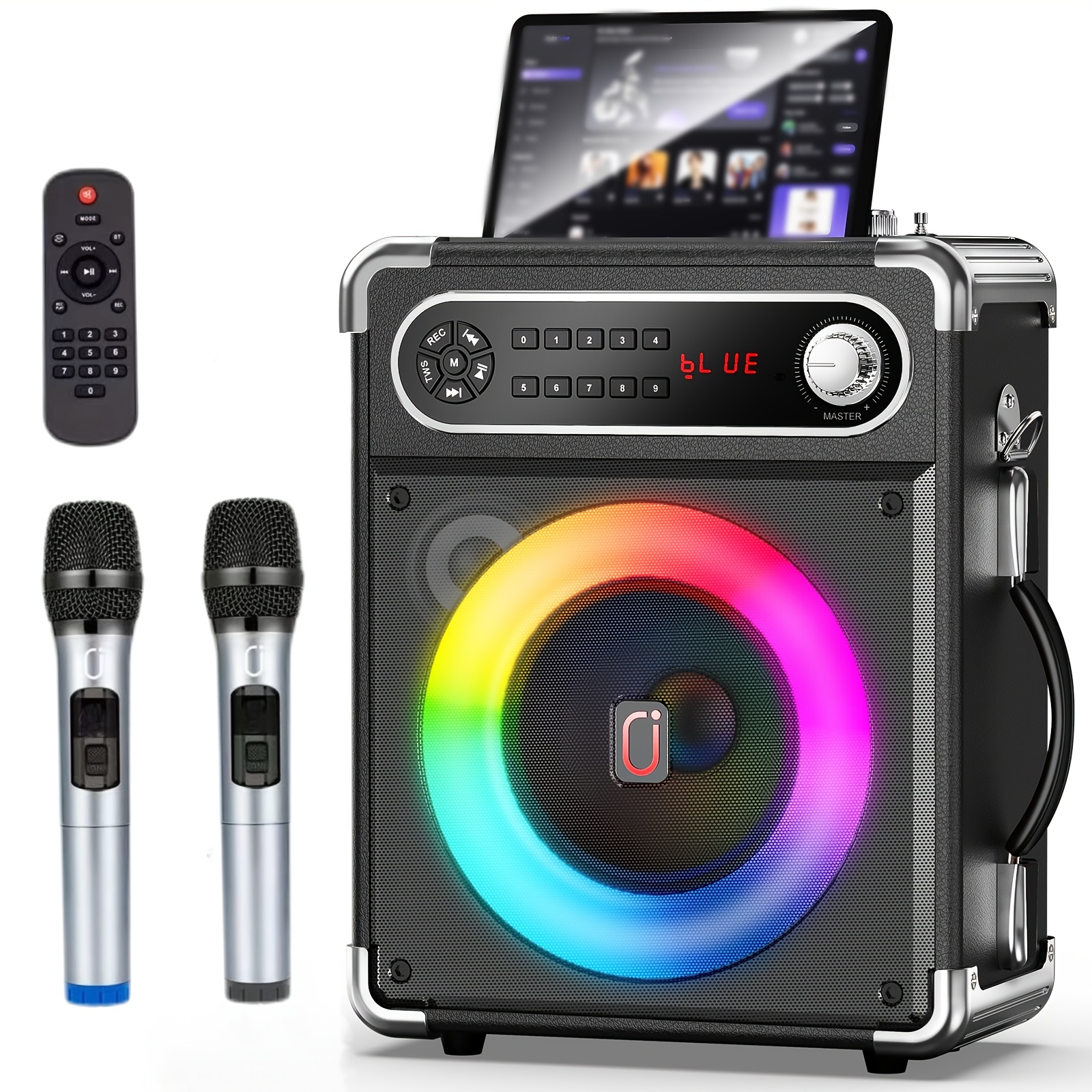 TEMU Karaoke Machine, 2 Microphones, Portable Speaker With Dynamic Party Lights, Tws Function/usb Charge/tf Card, Durable Shoulder Strap, Portable
