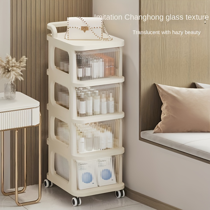 

Transparent Drawer Type Trolley Storage Toy Supplies Storage Cabinet With Wheel Sundries Storage Rack