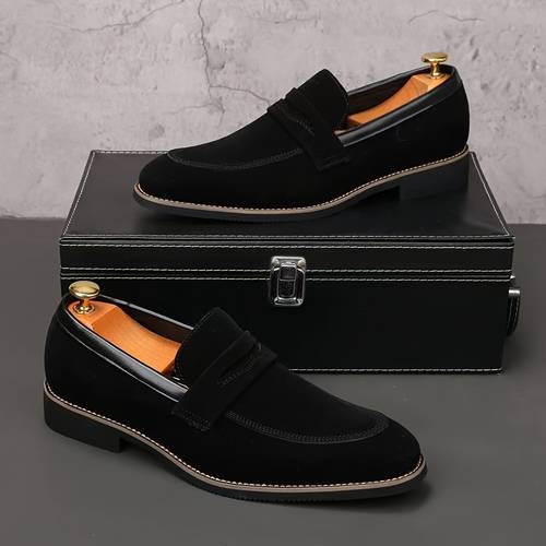 mens slip on loafers frosted fabric upper elastic sides for decorative strap with metallic durable rubber sole versatile dress for business casual parties valentines day fathers day gift slip resistant party footwear synthetic fabric lining stylish men