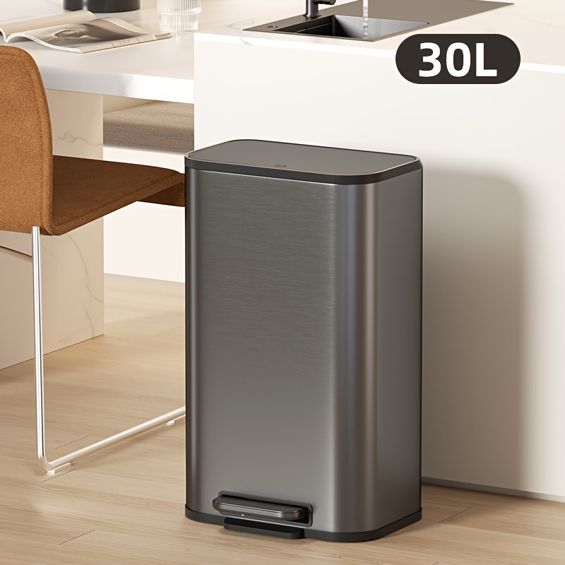 Stainless Steel 30 Litre Trash Bin with Lid, 30.28 L Kitchen Tall Trash Can Bin Metal Waste Bin for Home Hotel Office Public New Home Decoration Christmas Gift Kitchen Trash Cans