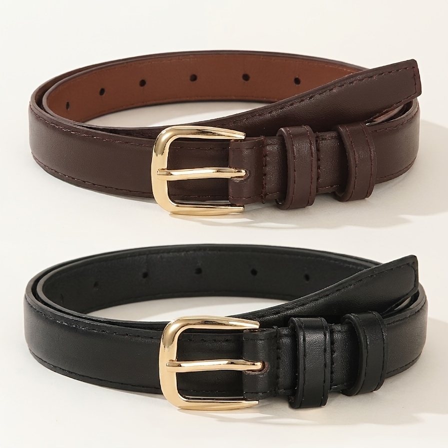 TEMU 2pcs Ceintures de Golf Tendance pour Femmes - Boucle Carrée Élégante, Doré, Argenté, Noir Multifonctionnelles, Accessoires de Vêtement et