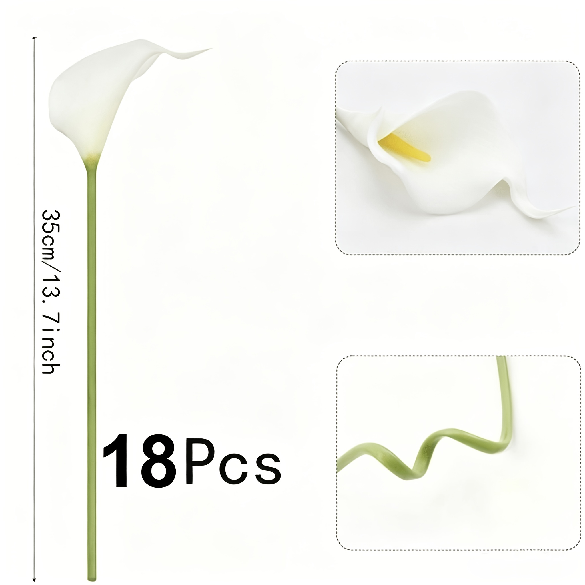 TEMU 18-stem White Calla Lily Artificial Flowers With Green Stems - 12.6 Inches, Perfect For Mother's Day, Easter, Thanksgiving, Weddings, And Home