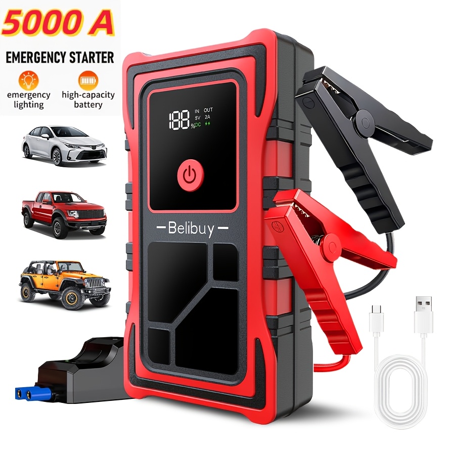 5000a Car Battery Jump Starter | 12v Portable Jump Box For 8.5l Gas And 7.0l Engines, Usb/power Bank/dual Output/led Light, Rechargeable Lithium-polymer Battery, Applicable