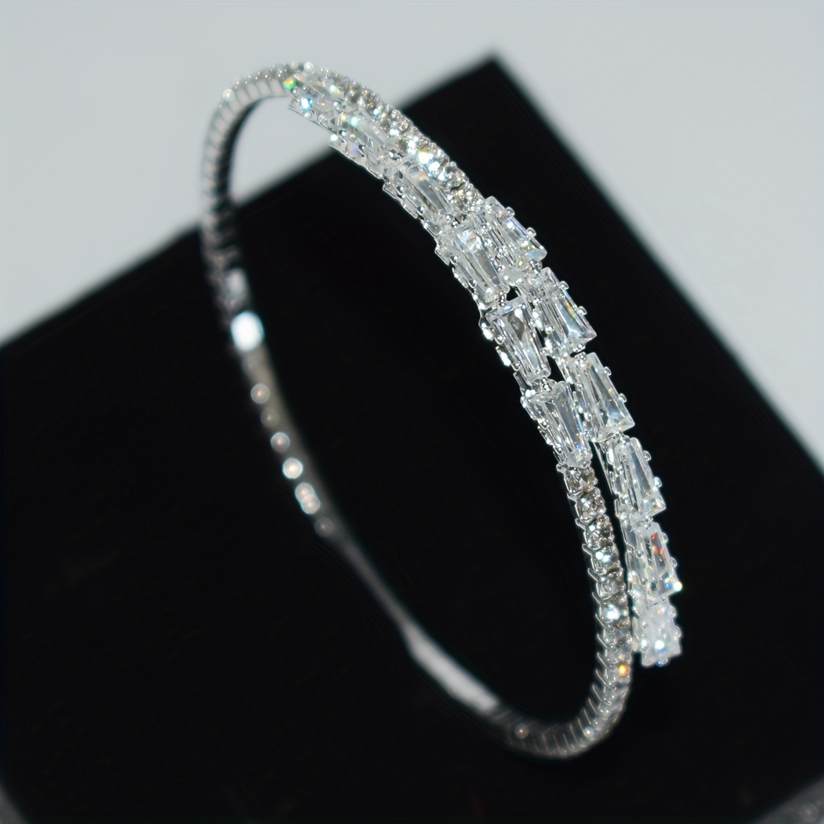 Elegant Cubic Zirconia Bracelet, Silvery-Plated
