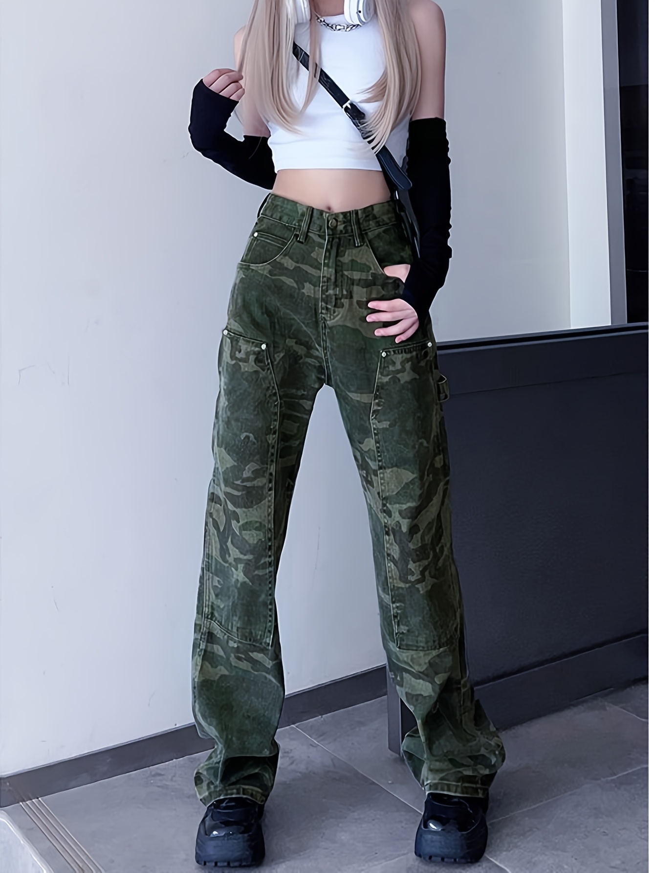 jeans cargo camuflaje cintura mujer en Temu Uruguay