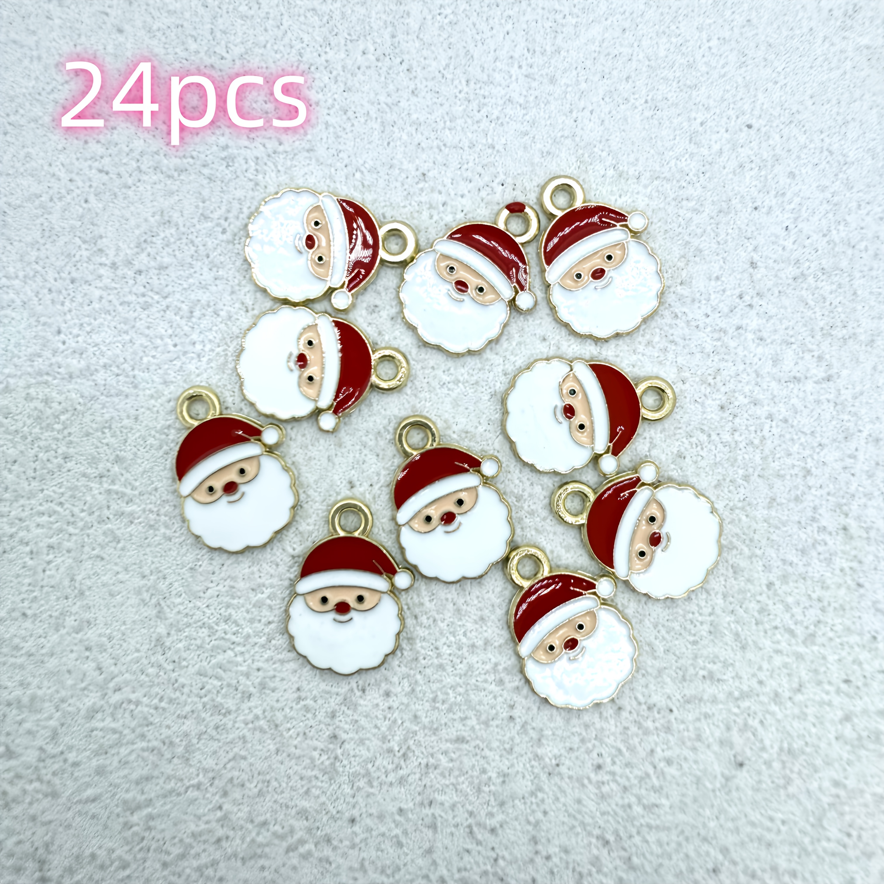 Image of 24pcs Alloy Santa Claus Pendants, Perfect For Making, Ideal For Earrings, Necklaces, Handbags, And Keychains, Christmas Holiday Ornaments, | Whimsical Design | Durable Pendants, Santa Claus Christmas