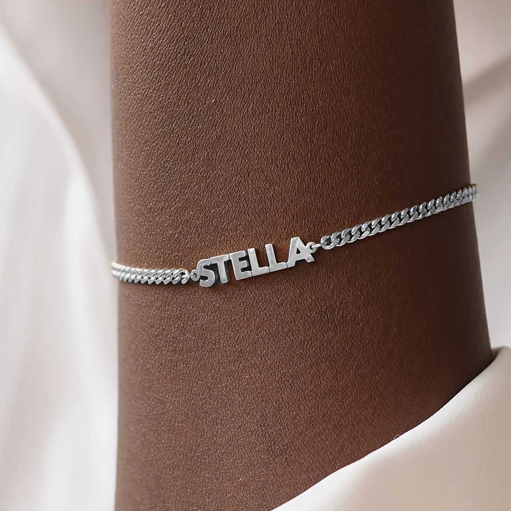 TEMU 1 Custom Curb Chain Name Bracelet Personalized Stainless Steel Name Custom Bracelet Minimalist Style Custom Jewelry Additions Daily Wear Women's