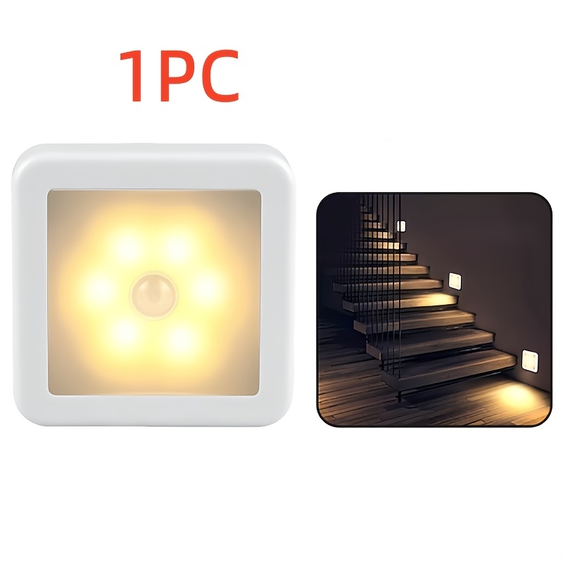 TEMU Outdoor 1pc - Motion Sensor Stair Wall Light 6 - Led Lamp Beads, Battery Powered (not Included Battery) No Wiring Night Light, Suitable For