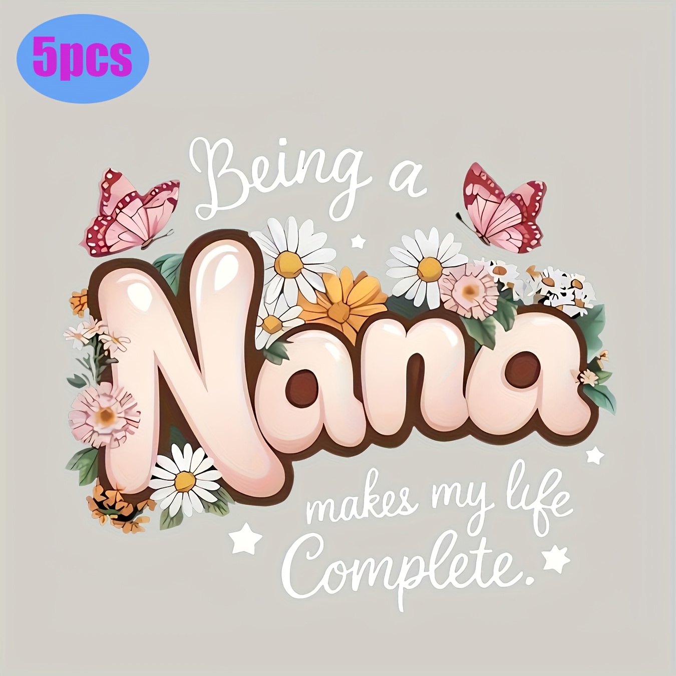 TEMU 5-pack Mixed Color Vinyl Heat Transfer Stickers, "it's Great To Be A Grandma" Iron-on Patches, Suitable For Diy T-shirts, Jeans, Bags, Pillows,