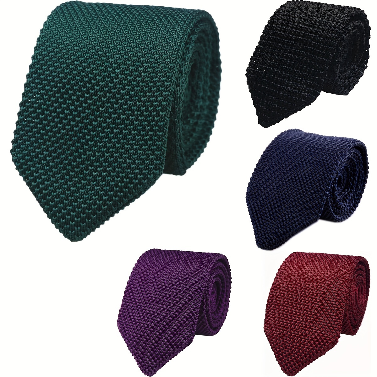 mens handmade knit necktie pointed tip business tie solid color textured design 100 polyester 6 colors emerald   blue purple burgundy dark gray black for formal casual wear     fine   corporate attire 0