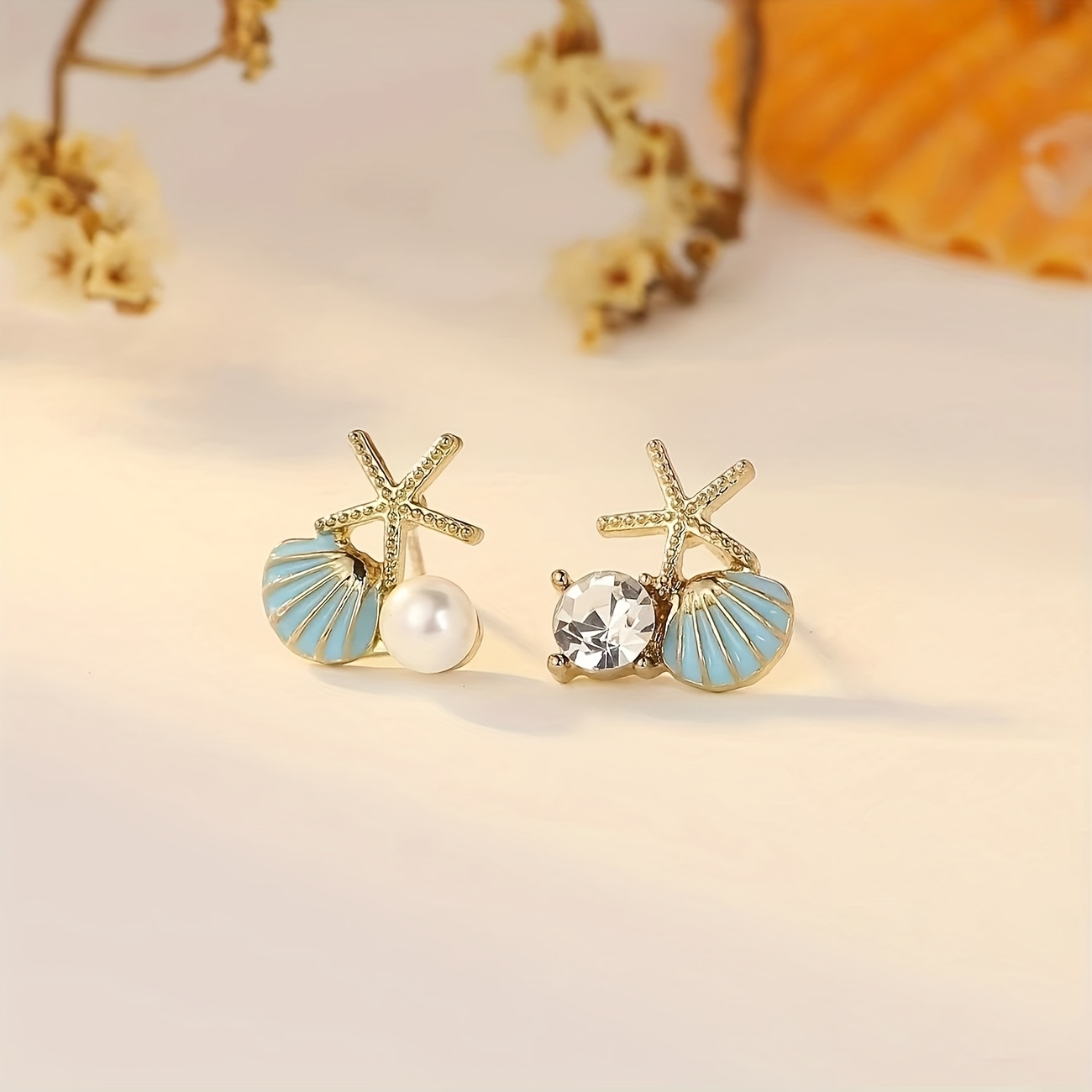 Women's Starfish Shell Multi-Color Enamel Earrings, Summer