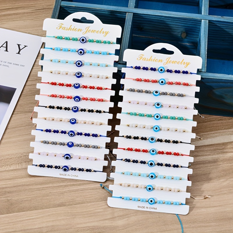 

12 Pcs Blue Evil Eyes With Colorful Rice Beads Design Bracelet Vintage Leisure Style Personality Female Bracelet Set