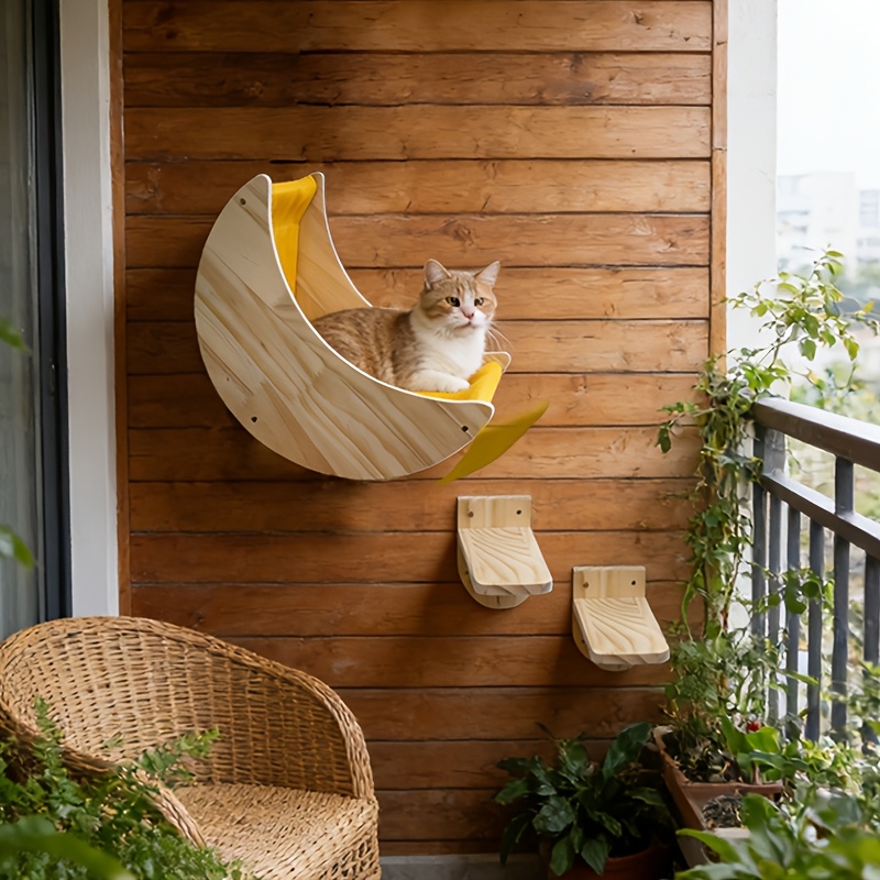 Multi-Level Cat Play Set: 3-Pack Wooden Cat Hammock & Perch Combo