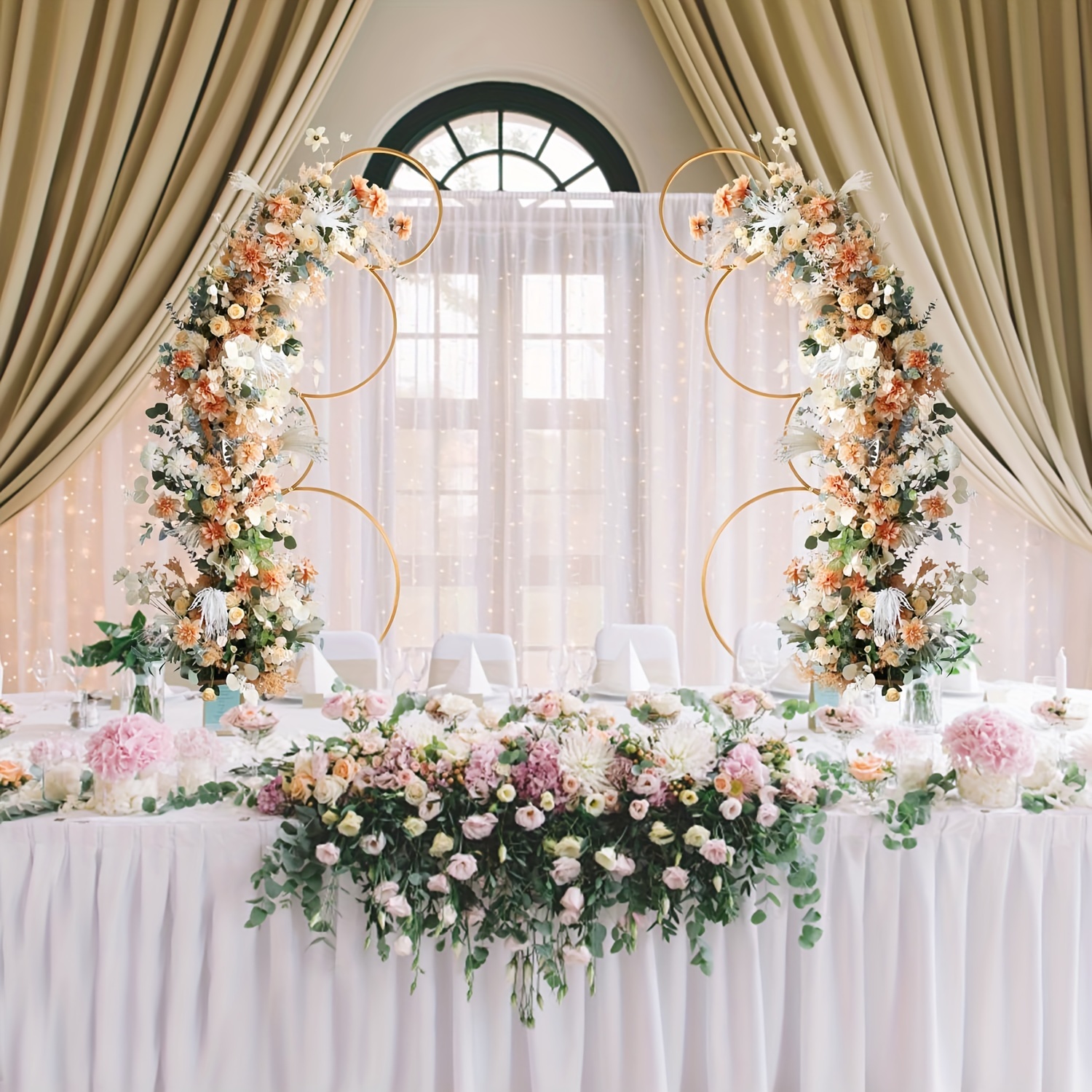 

2pcs Arch Backdrop Stand 5ft Wedding Round Hoop Backdrop Stand, 4 Tier Floral Balloon Arch Stand For Wedding Centerpiece Baby Shower Birthday Ceremony Background