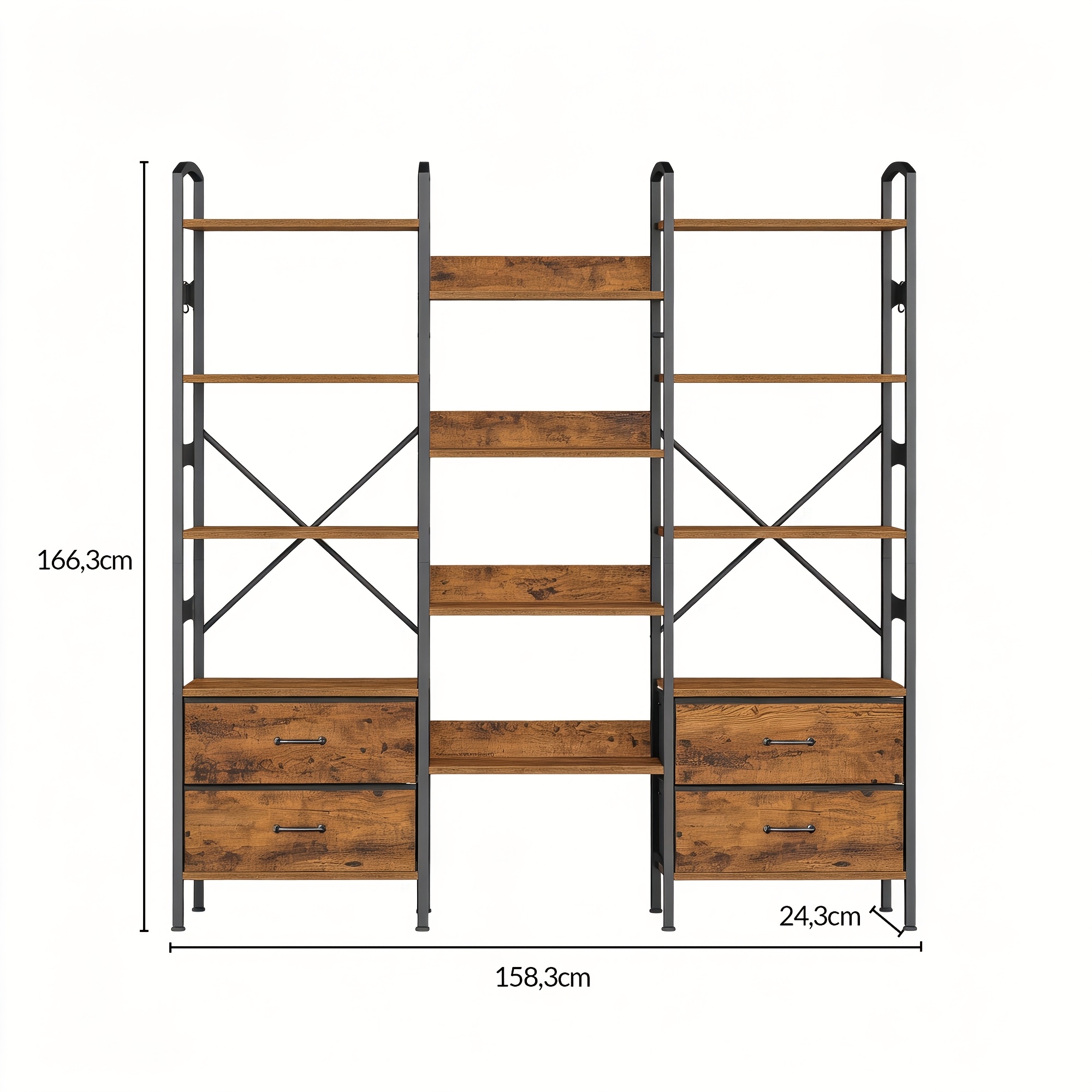 Large-capacity Bookshelf, Reinforced 12-layer Shelf With Anti-fall + Fabric Drawers, 100kg Load-bearing Capacity, Suitable For Home And Office Use.