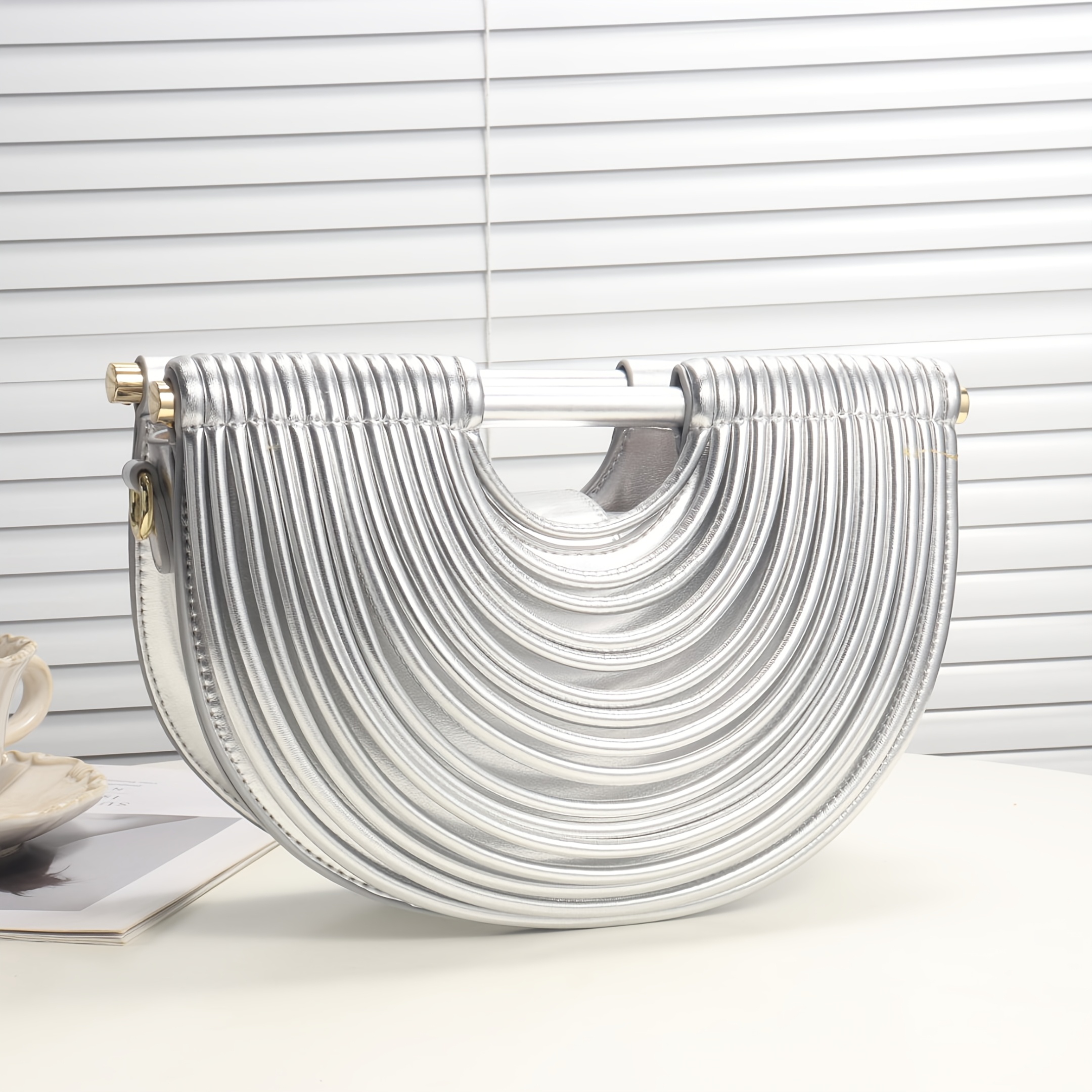 Luxury Women'S Large Capacity Party Handbag - Elegant PU Evening Clutch with Snap Closure, Adjustable Strap, Magnetic Closure, Polyester Lining, Striped Pattern, Perfect for Formal Events, Weddings, and Banquets - Exquisite Crossbody Bag for Daily Use and Wedding Accessories, Wedding Accessory | Elegant Clutch | Magnetic Closure Bag, Wedding Purse, Purse For Women, Handbag For Women, Wallet For Women