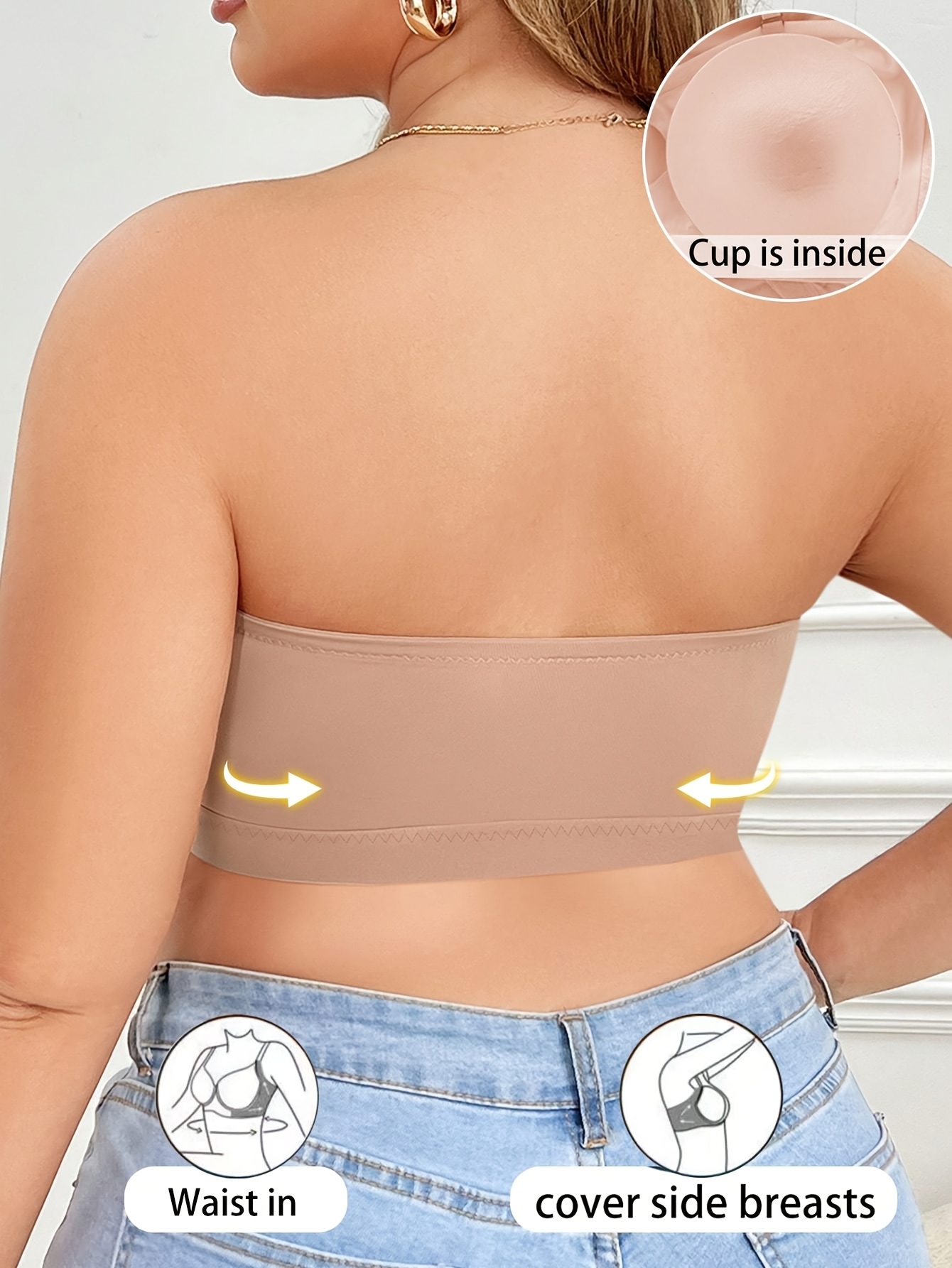 Plus Size Women's Comfortable Bra with Removable Chest Pads - Soft Stretchy Solid Color Round Neck, Side Opening Design & No Underwire, Machine Washable for Everyday & Special Occasions (Casual to Formal Wear)