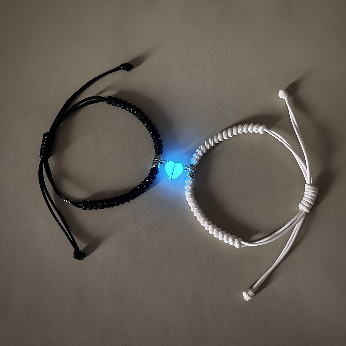 2pcs Luminous Heart Hand-Woven Couple Bracelets Set