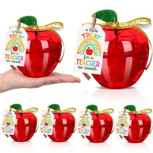 6 sets plastic containers red shaped candy jar teacher appreciation gifts with thank you cards ruler ribbon raffia for funny christmas party gifts holiday decorations