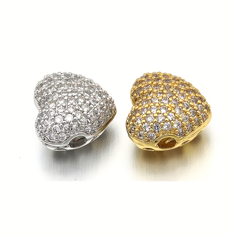 

Heart-shaped Cubic Zirconia Beads, 2pcs, 18k Golden Plated Brass, Making Supplies For Bracelets And Necklaces, Micro-, Peach Heart, Brass Material,