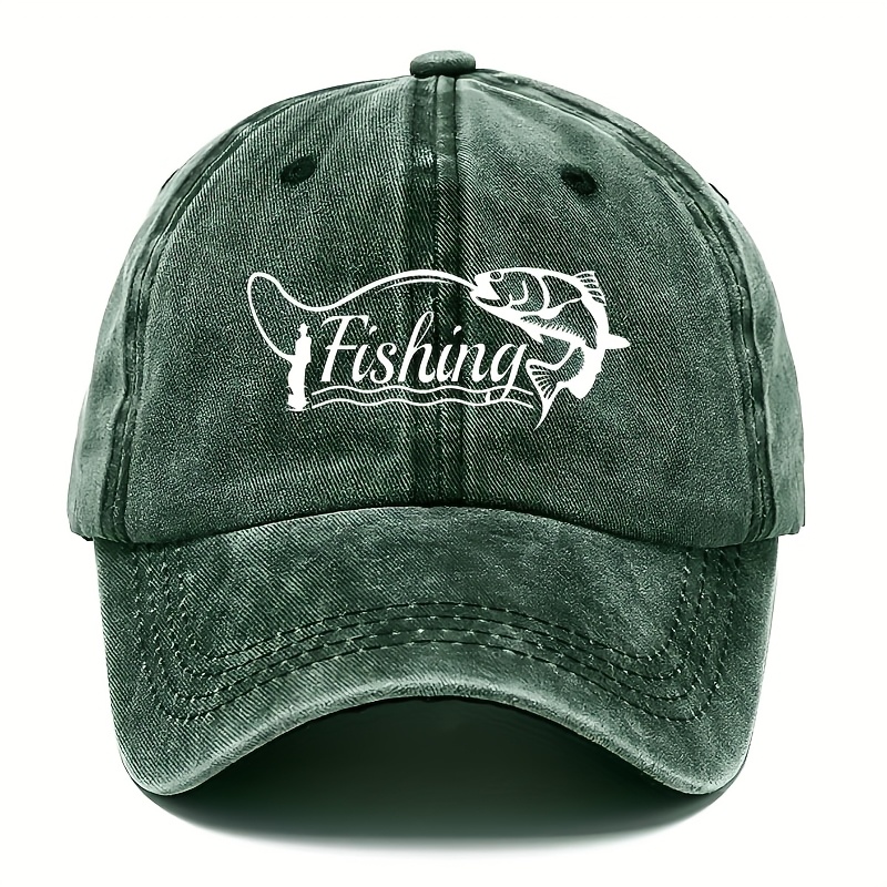 E-shop Neue Vintage Baseballkappe, Used-Look mit Fisch-Buchstaben-Print, verstellbare Dad Hat, gemischte Farben, Stoff - Handwaschbar, Baseballkappe,