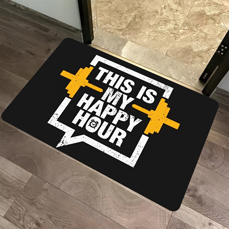 

Non-slip Machine Washable Polyester Bath Mat - Lightweight Rectangle Runner With Anti-slip Backing, Fun Lettering 'this Is My Happy Hour' Design - Perfect For Bathroom, Bedroom, Entryway, Home Decor