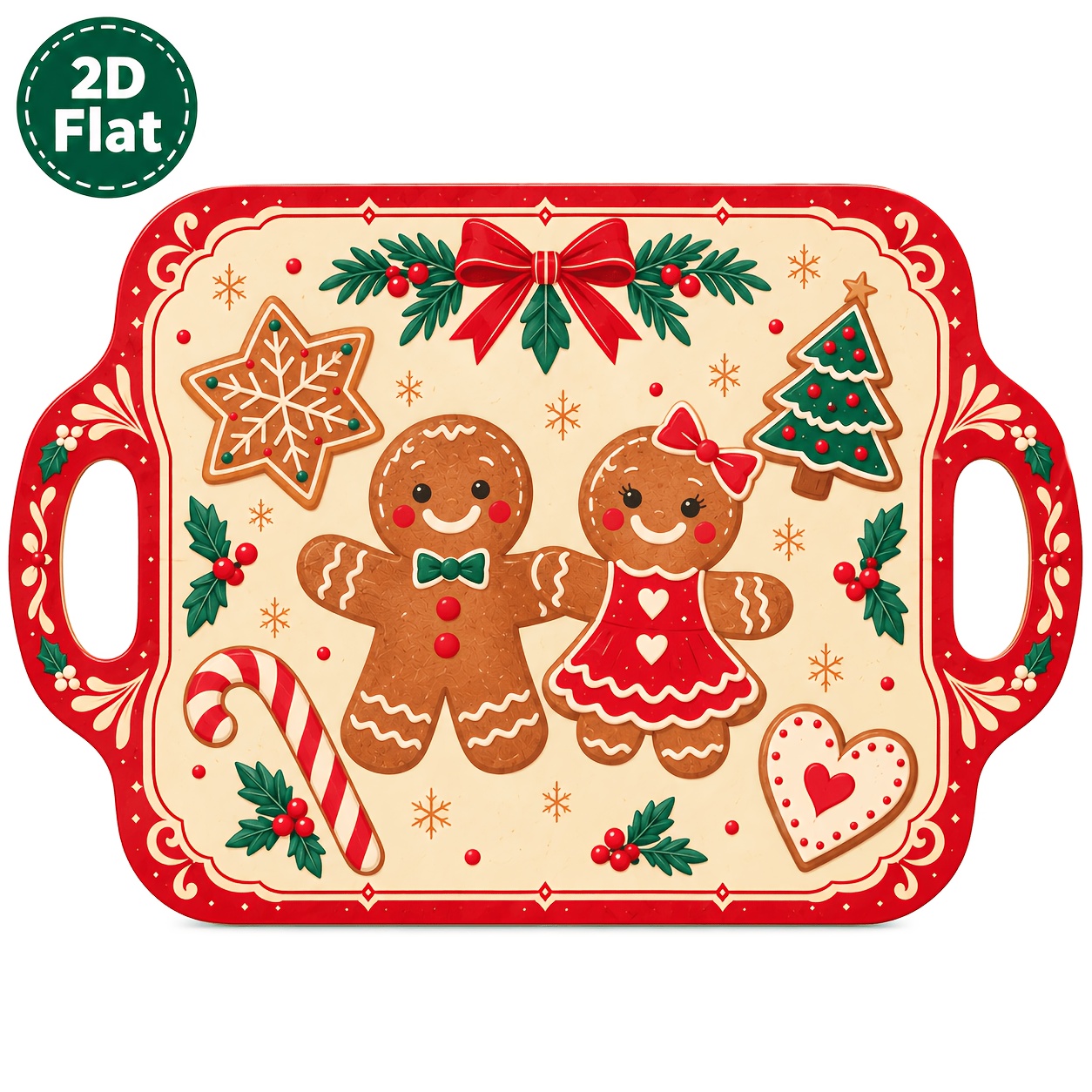 TEMU Plateau décoratif 2D plat, Couple de bonshommes en pain d'épices de Noël, Mignons bonshommes en pain d'épices pour homme et femme, Décoration de