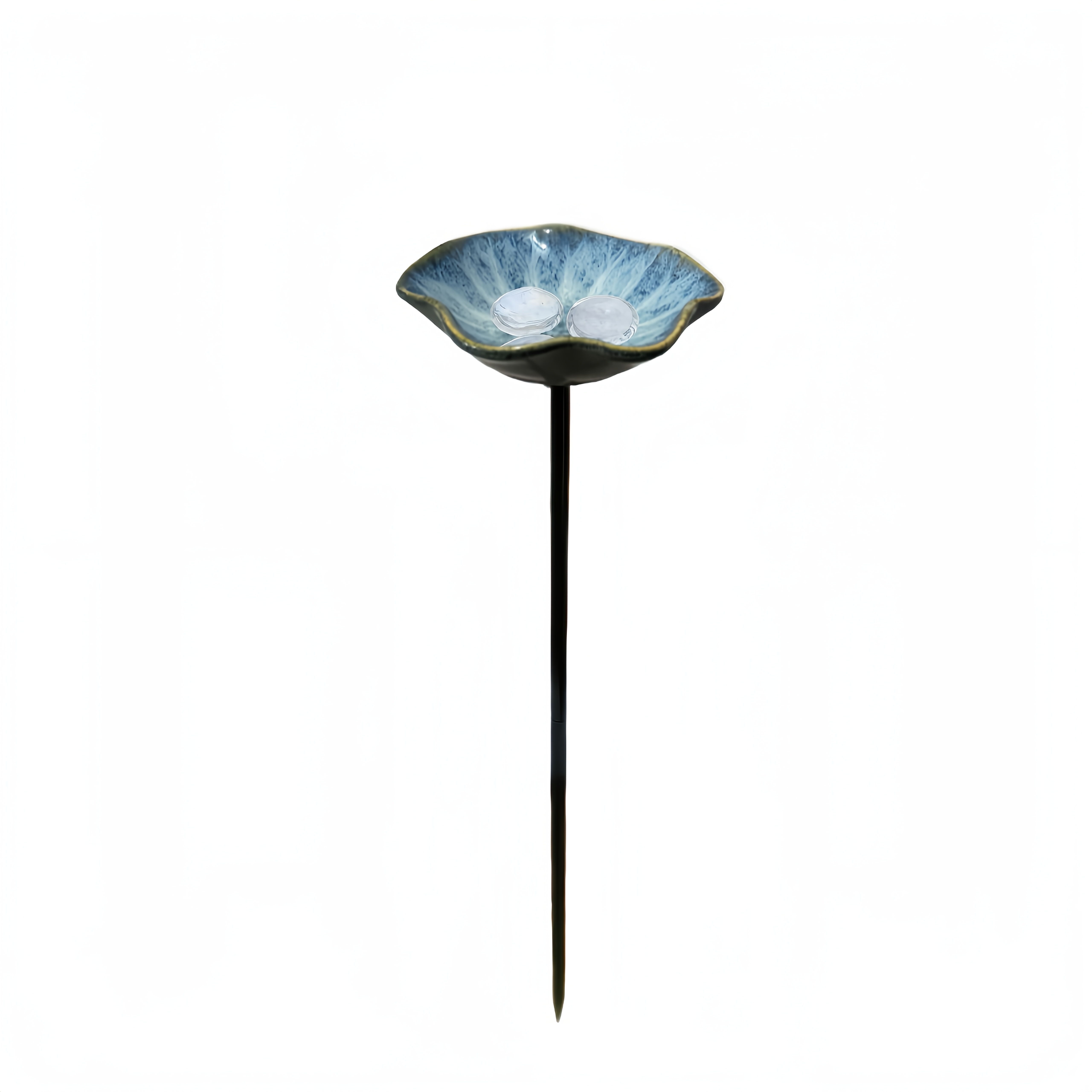 TEMU 1pc Ceramic Small Bird Bath And Insect Watering Cup - 40cm Tall, With An 8mm Diameter Thickened Tube, Includes 3 Decorative Glass Beads.
