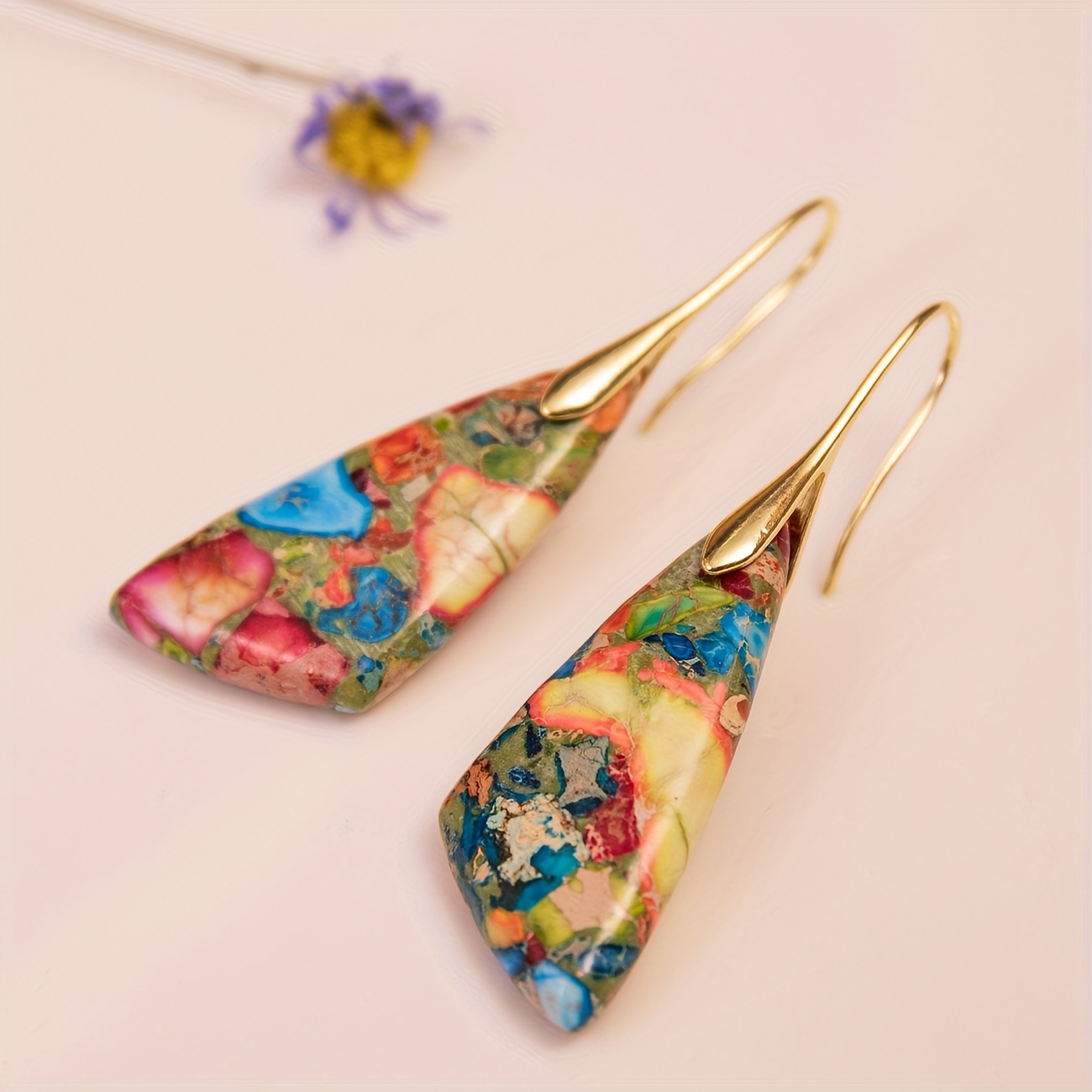 Women's Colorful Triangle Natural Stone Dangle Earrings
